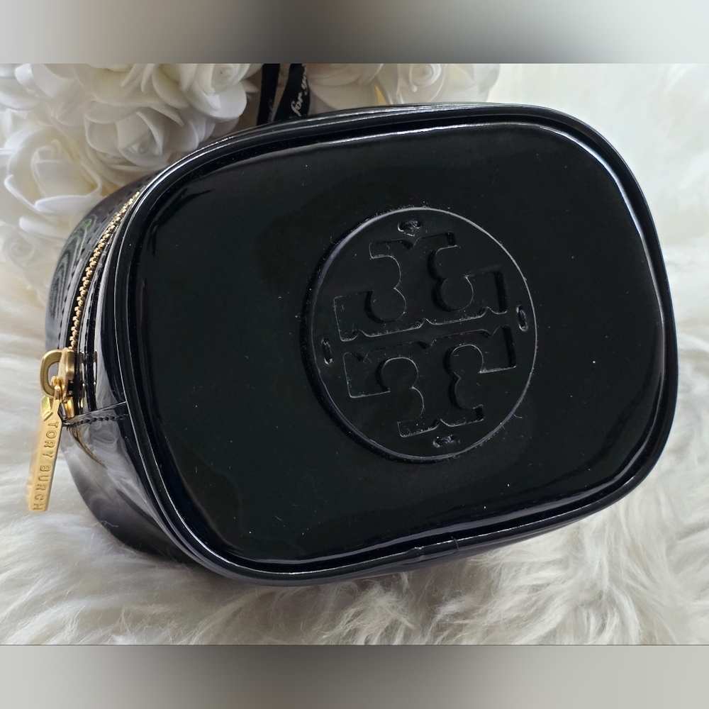 Tory Burch Black Patent Leather Cosmetic Bag Case Pouch